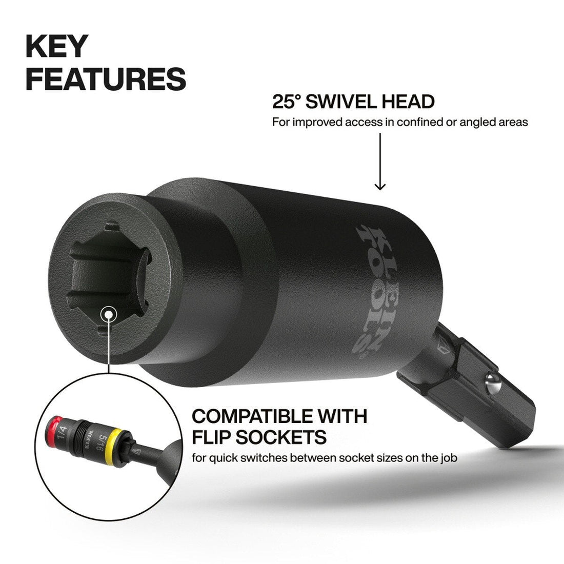 Klein Tools 32980 Impact Flip Socket Swivel Adapter, 25 Degree Swivel, 1/4 in. Hex