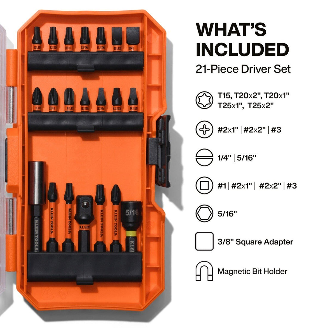 Klein Tools 33801B Impact Driver Bit Set with MODbox Compatible Case and Magnetic Bit Holder (21 Piece)