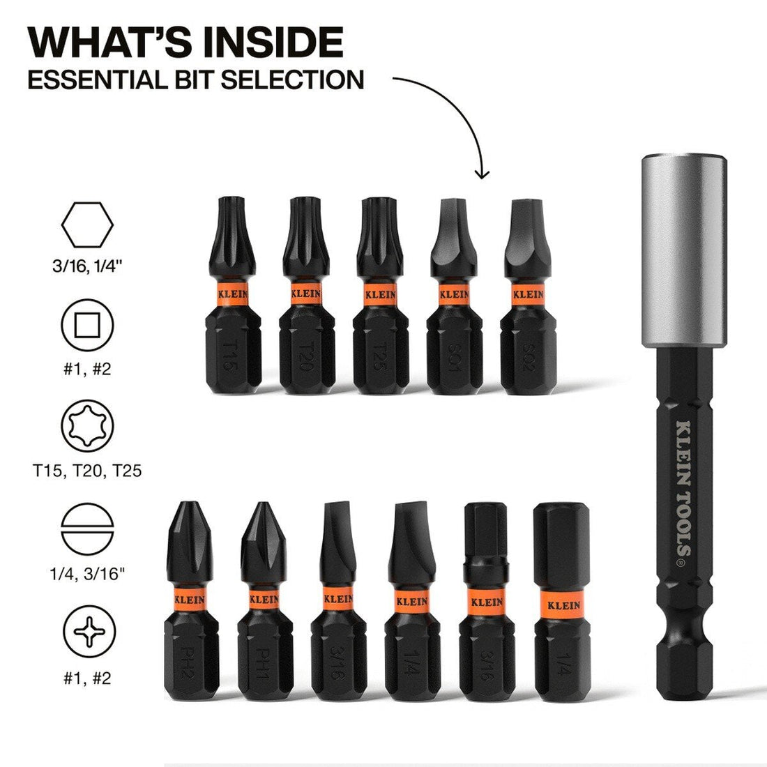 Klein Tools 33801S Slim ProFlex Impact Bit Set with Magnetic Bit Holder and Slim Case (12-Piece)