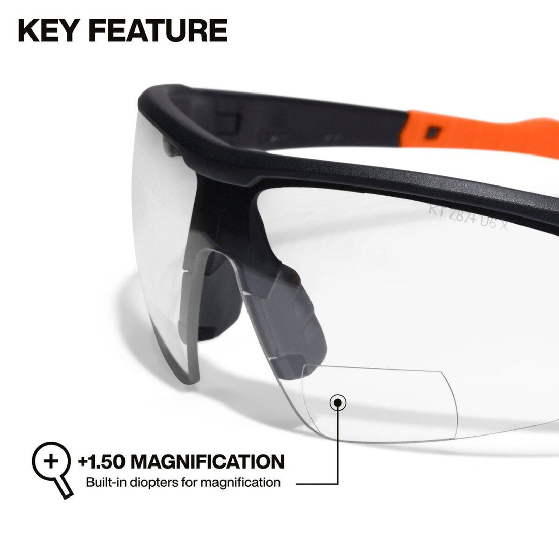 Klein Tools 3614 Bifocal Safety Glasses +1.50 Diopters, Anti-Fog Clear Lens, Black/Orange Frame (1 Pack)