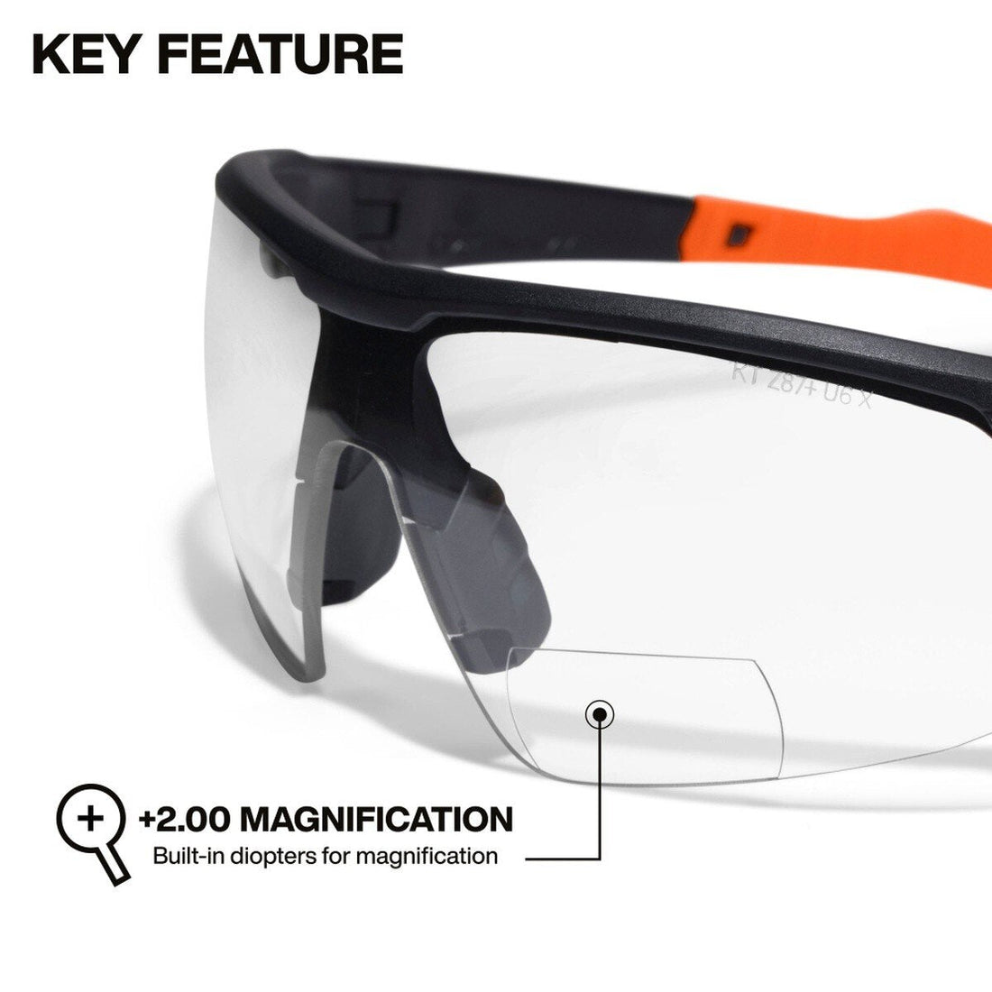 Klein Tools 3615 Bifocal Safety Glasses +2.00 Diopters Anti-Fog Clear Lens Wraparound Design (1 Pack)