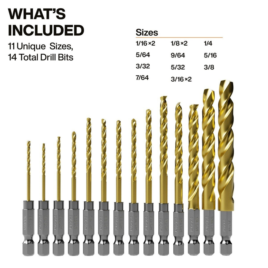 Klein Tools 53614 Titanium Drill Bit Set with 1/4 in. Hex Shank and MODbox Compatible Case (14 Piece)
