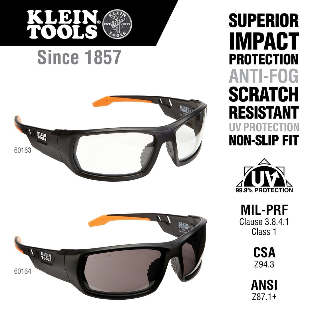 Klein 60163 Professional Safety Glasses, Full Frame, Clear Lens