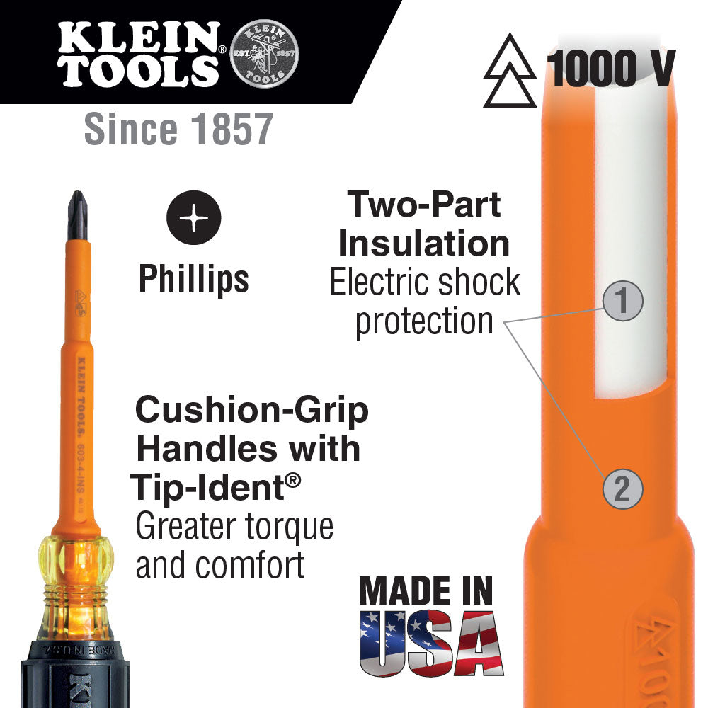 Klein Tools 6037INS Insulated #2 Phillips Screwcdriver, 7"