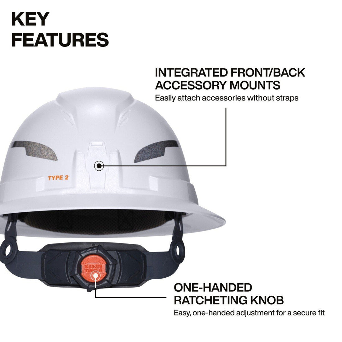 Klein Tools 60400T2 Type 2 Non-Vented Full Brim Hard Hat, Class E, White