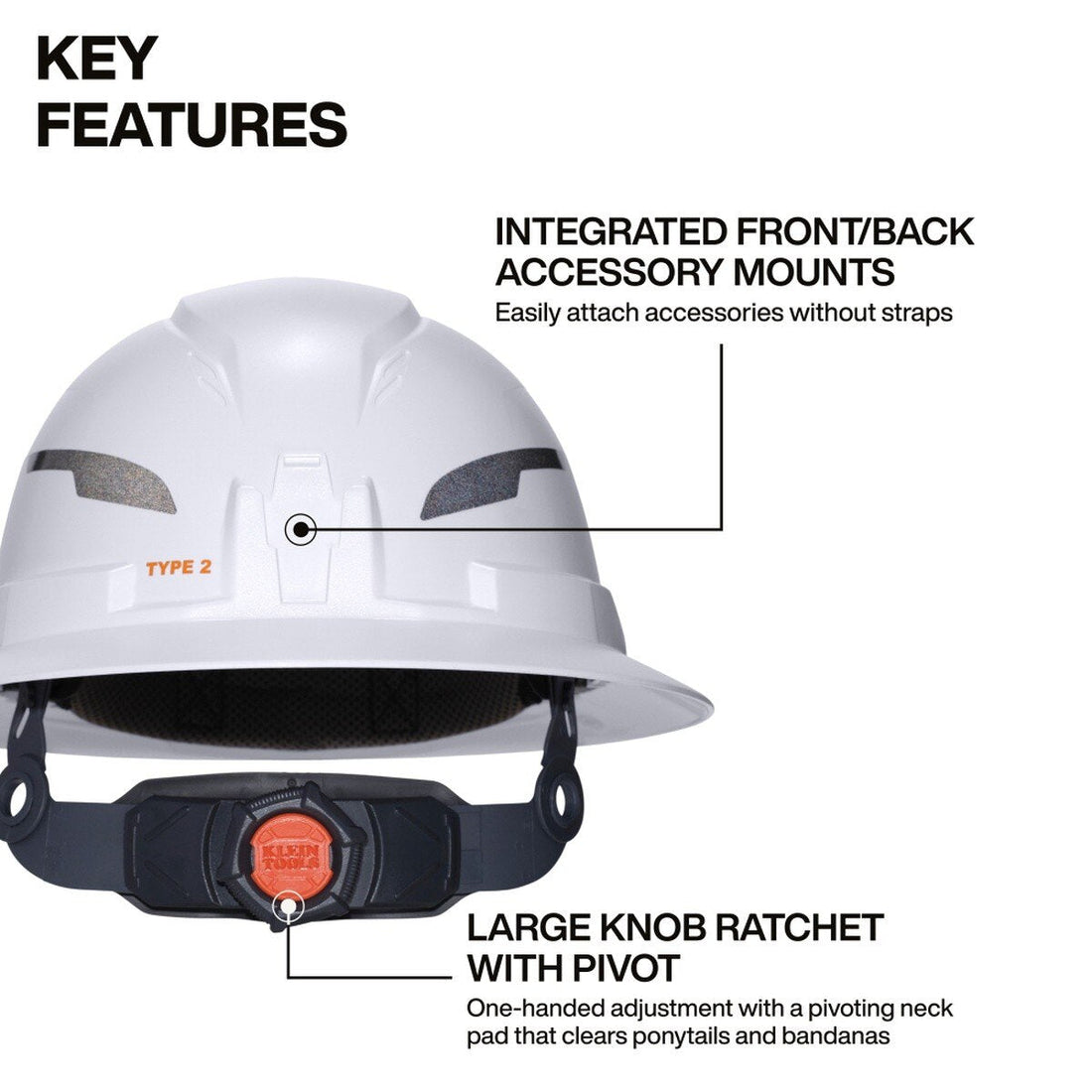 Klein Tools 60406T2RL Type 2 Non-Vented Full Brim Hard Hat with 300 Lumen Rechargeable Headlamp, White