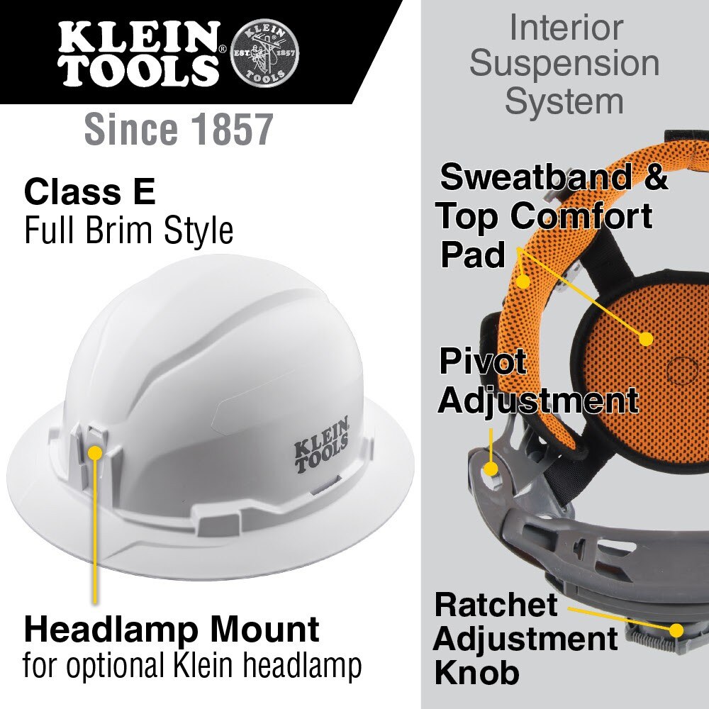 Klein 60489 Hard Hat, Non-Vented, Full Brim Style, Yellow