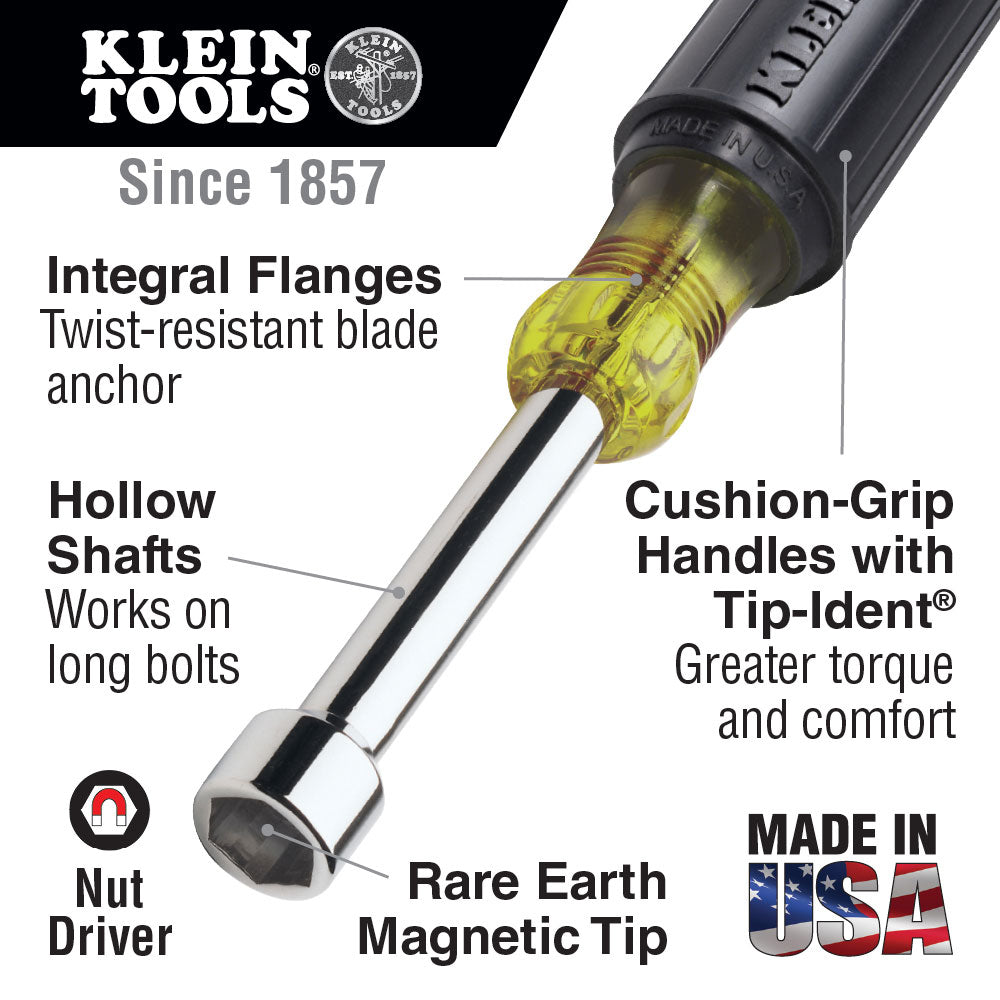 Klein Tools 630-7/16M 7/16" Magnetic Tip Nut Driver 3" Shaft