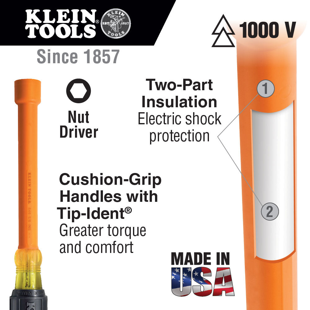 Klein Tools 646-11/32-INS 11/32" Insulated Driver, 6" Hollow Shaft