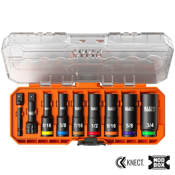 Klein Tools 65109IMPCT Deep-Well 3/8-Inch Drive SAE Impact Socket Set with Case (9 Piece)