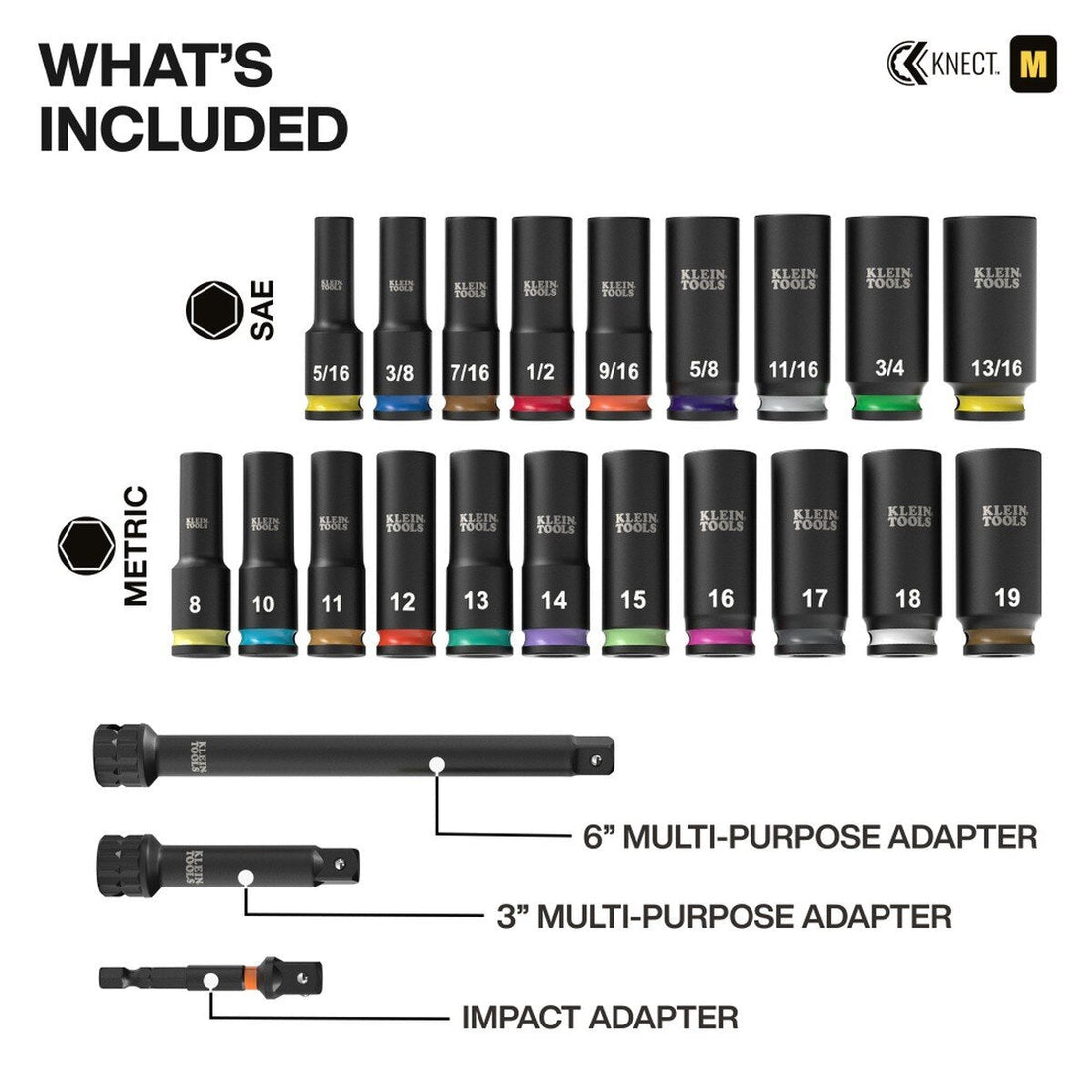 Klein Tools 65121IMPCT Deep-Well 3/8-Inch Drive Impact Socket Set, SAE and Metric (23 Piece)