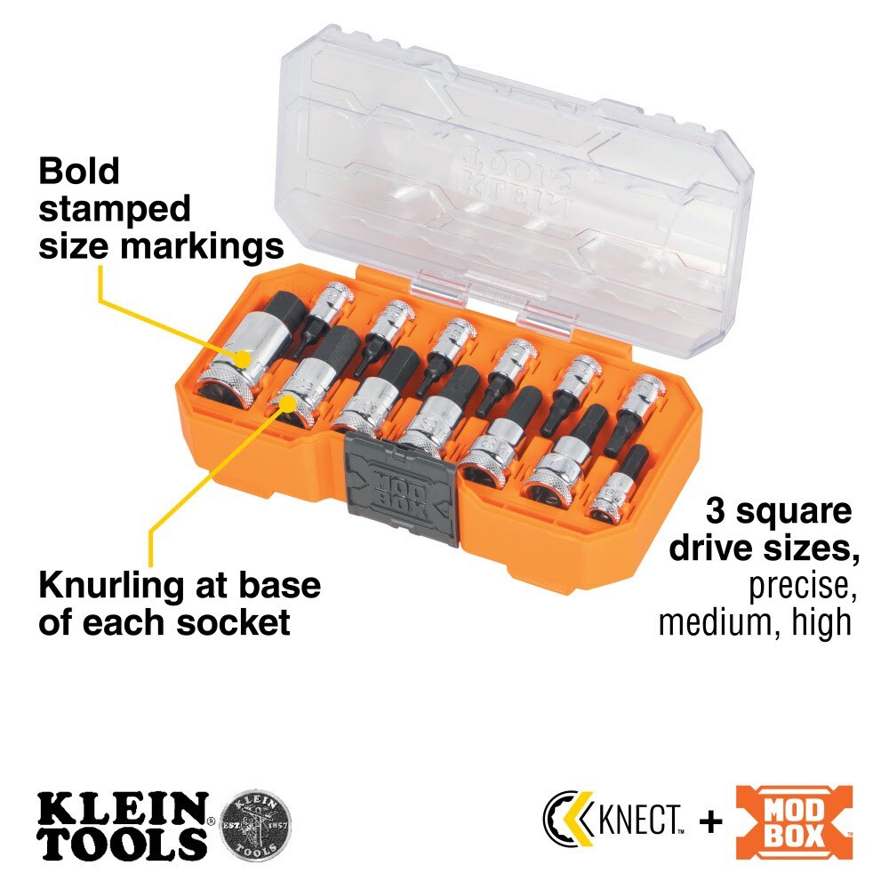 Klein 65213HEXM Knurled Hex Bit Socket Set, Metric, 13-Piece
