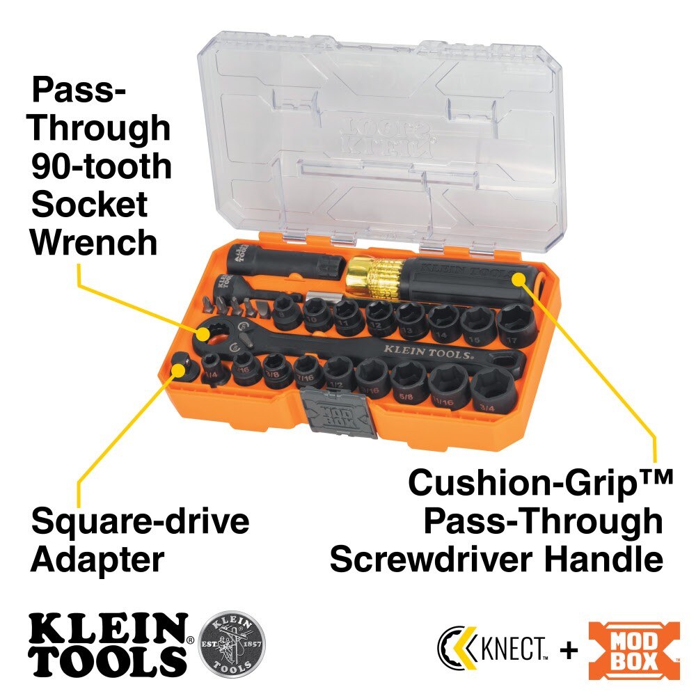Klein 65400KNECT KNECT Essential Pass Through Impact Socket Set, SAE,