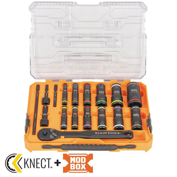 Klein 65626 KNECT Flip-24 Deep-Well, Heavy-Duty Impact Socket Set, SAE and Metric