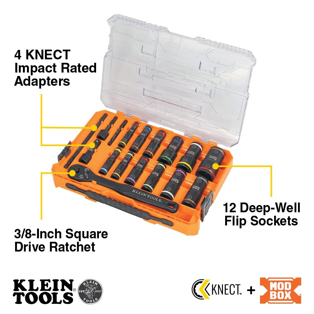 Klein 65626 KNECT Flip-24 Deep-Well, Heavy-Duty Impact Socket Set, SAE and Metric