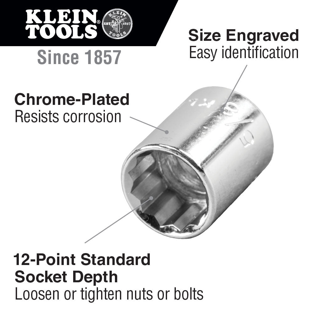 Klein Tools 65801 1/2" Standard 12-Point Socket, 1/2" Drive