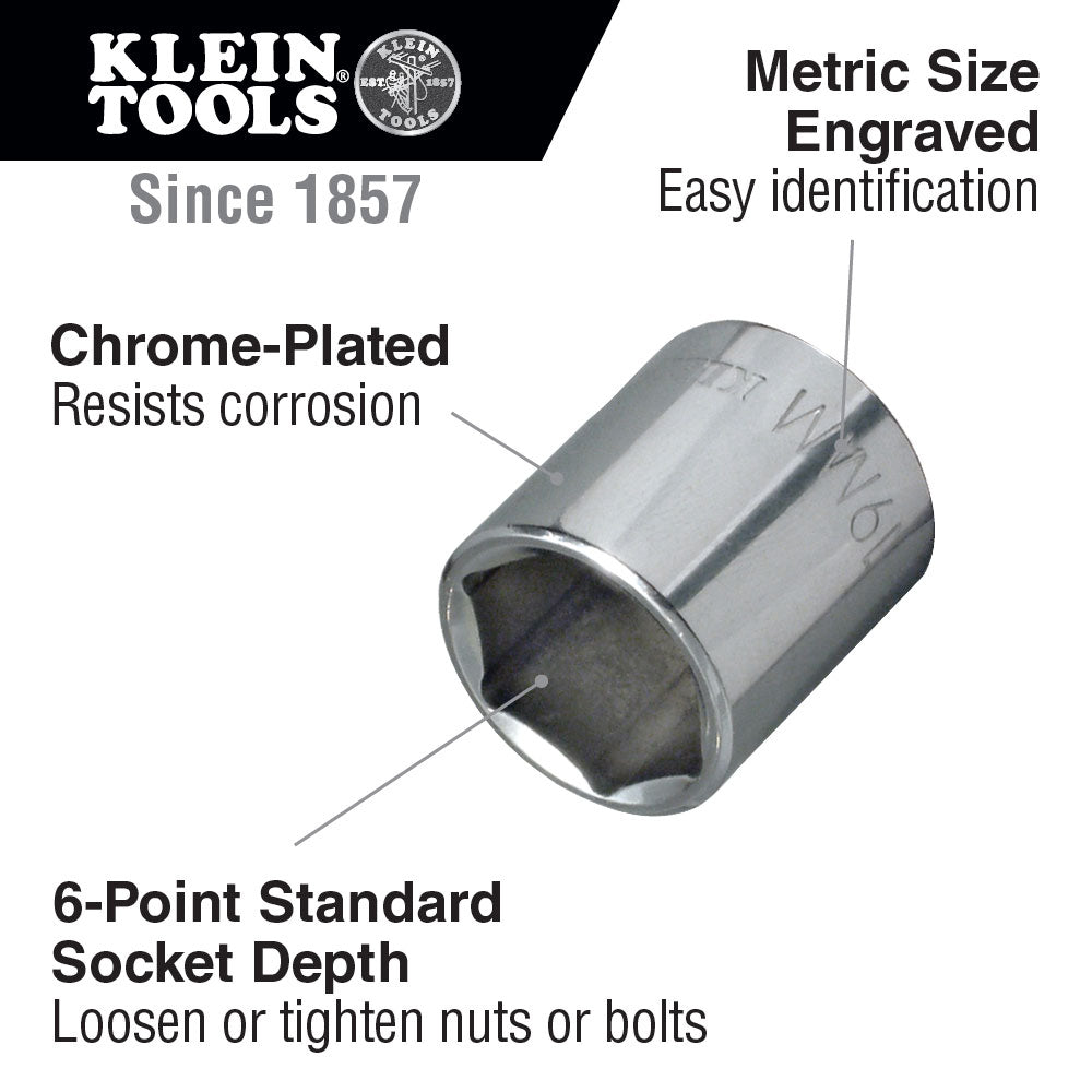 Klein Tools 65910 10 mm Metric 6-Point Socket, 3/8" Drive