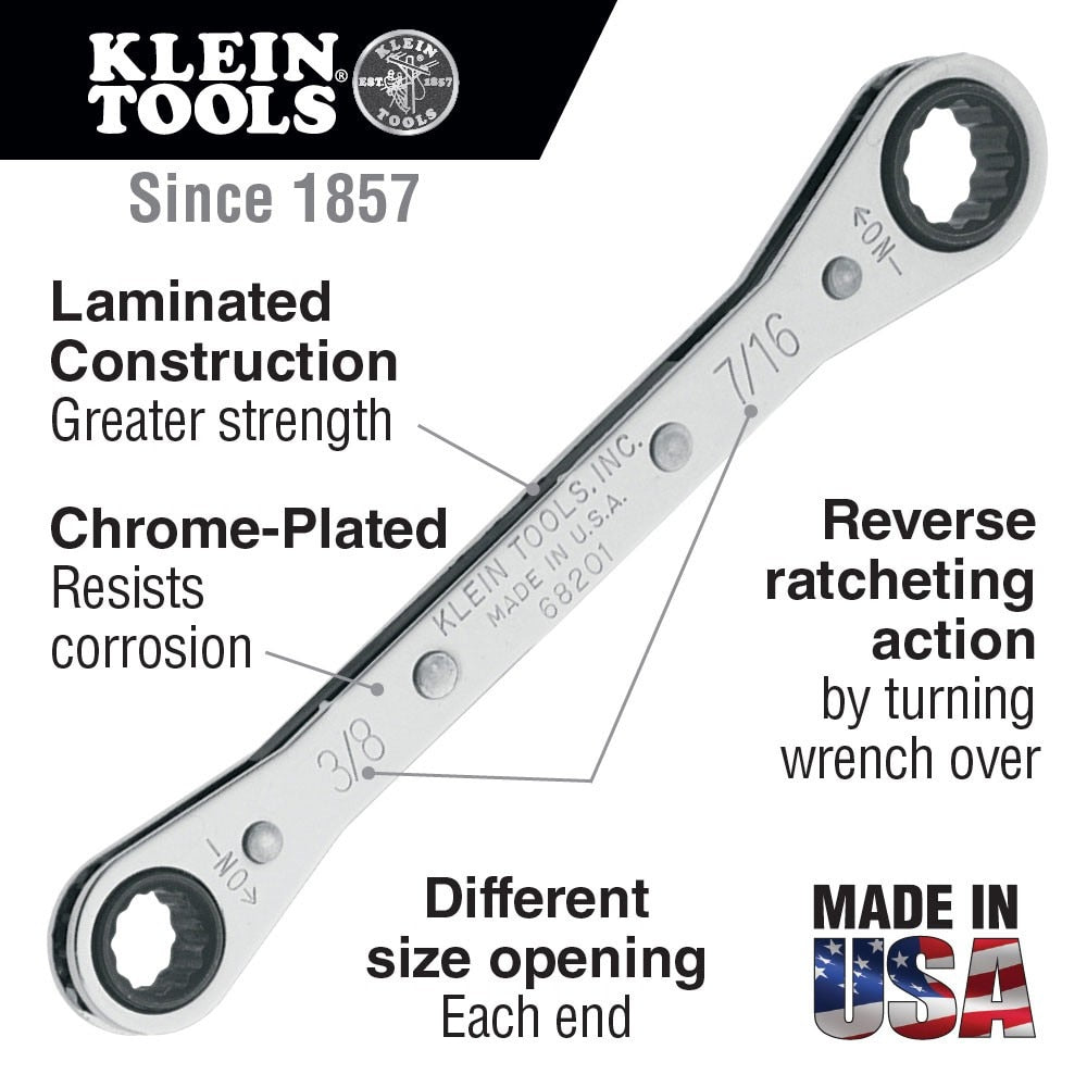 Klein Tools 68201 Ratcheting Box Wrench 3/8 x 7/16"