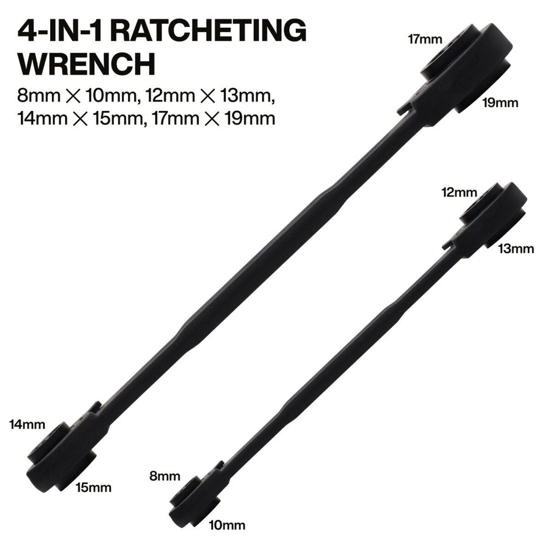 Klein Tools 68216M 4-in-1 Ratcheting Wrench Set, Metric, 12-Point Pass-Through Design, Black Phosphate (2 Piece)