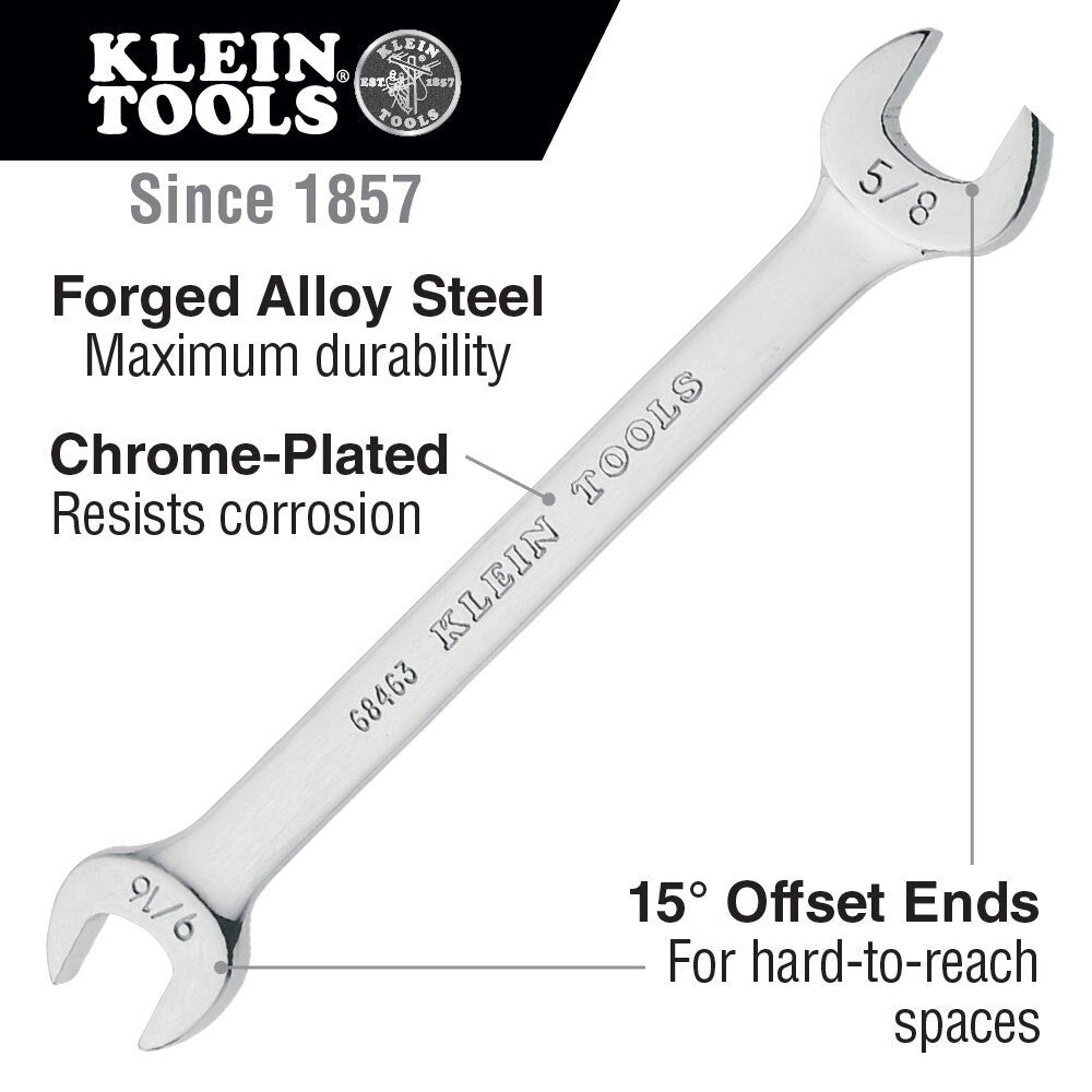 Klein Tools 68463 Open-End Wrench 9/16", 5/8" Ends