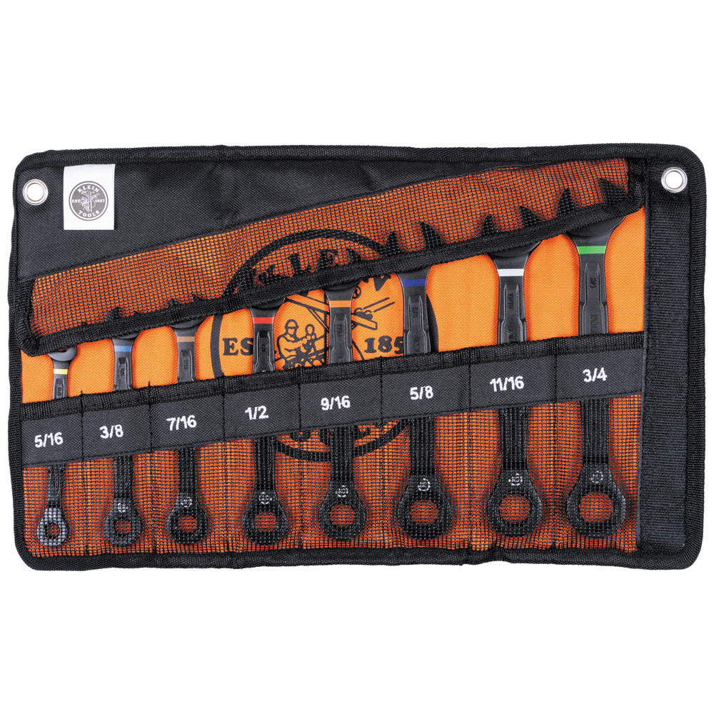 Klein 69408G 90-Tooth Ratcheting Combo Wrench Set, SAE, 8-Piece