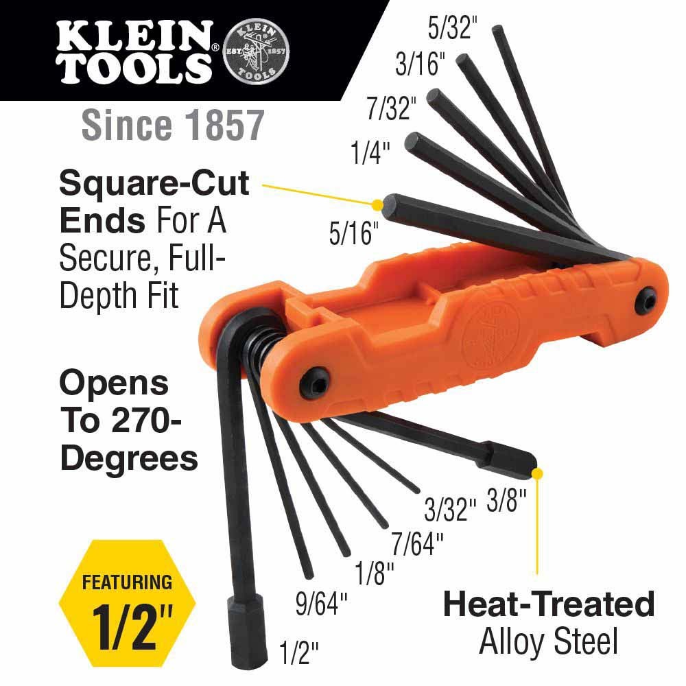 Klein 70553 Pro Folding Hex Key Set, 31-Key, SAE, Metric, TORX Sizes, 3-Piece