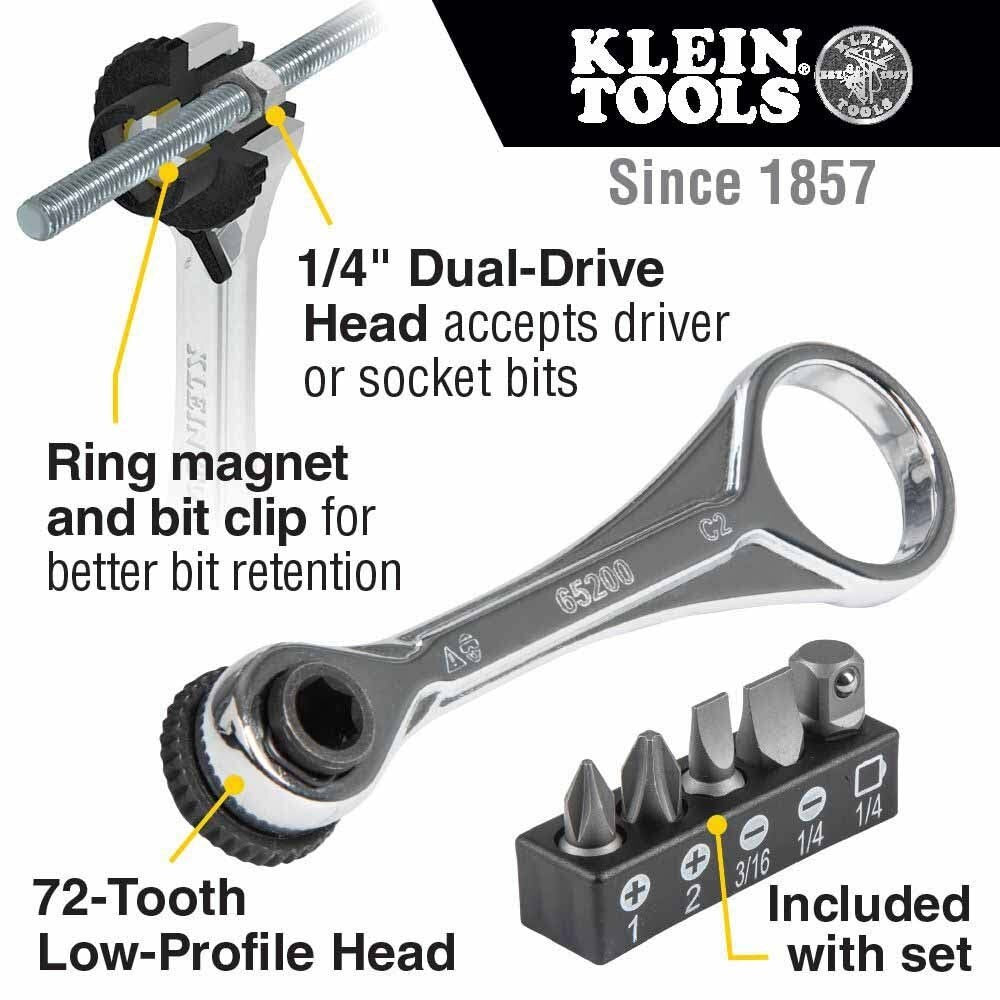 Klein Tools 85515HD Flip Socket, Mini Ratchet and Multi-Bit Driver Set, 3-Piece