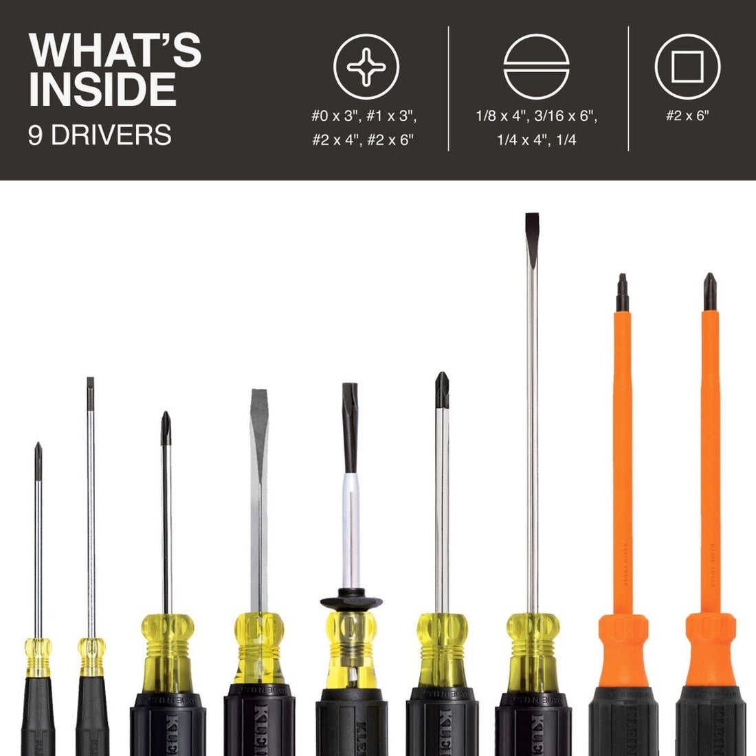Klein Tools 85850 Electrician Screwdriver Set with Insulated and Precision Drivers (9 Piece)
