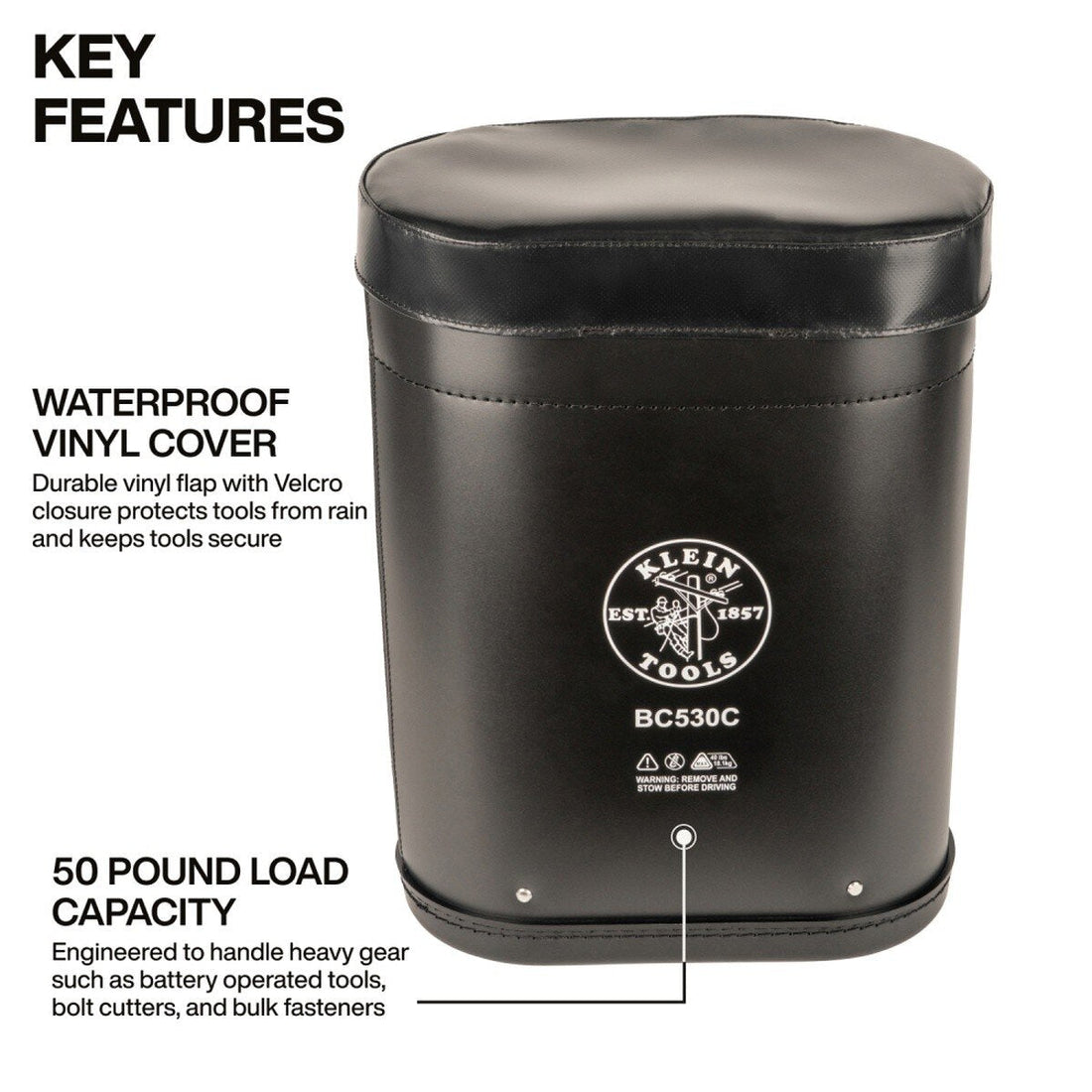 Klein Tools BC530C 20-Inch Deep Oval Bucket for Bucket Work Center Rail System with Vinyl Cover