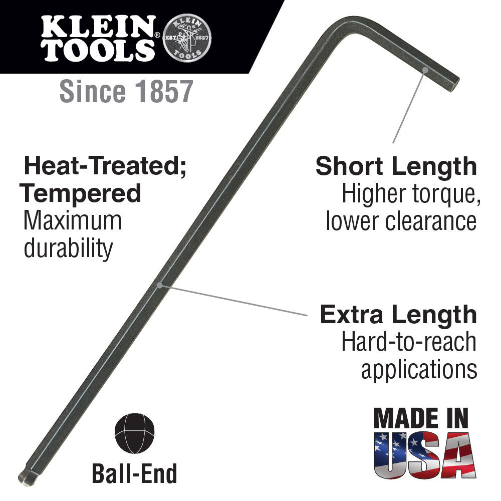 Klein Tools BL14 7/32" Hex Key, L-Style Ball-End