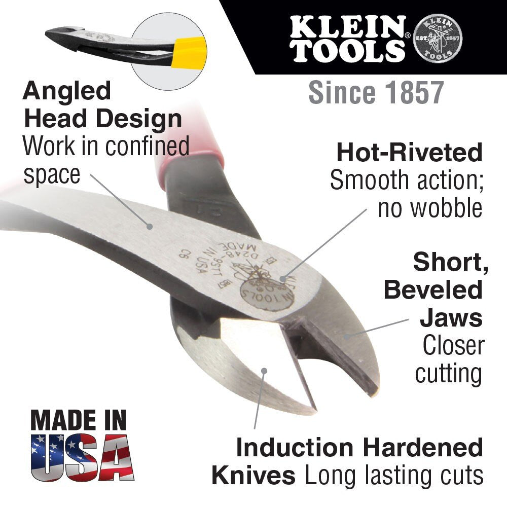 Klein Tools D238-8 Diagonal-Cutting Pliers, High Leverage, Angled Head