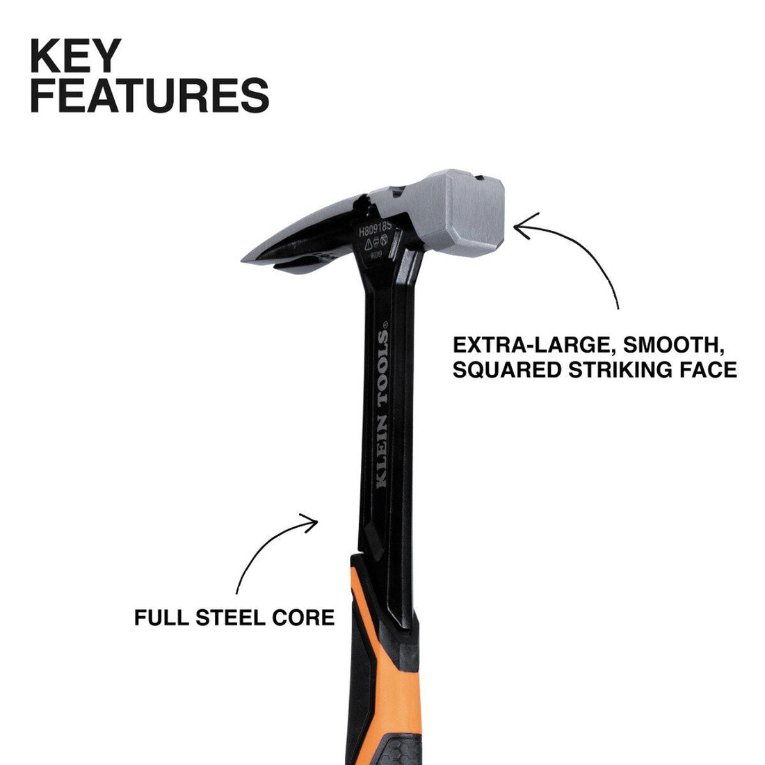 Klein Tools H80918S Smooth Face Steel Claw Hammer with Full Steel Core and Magnetic Nail Starter (18 oz)