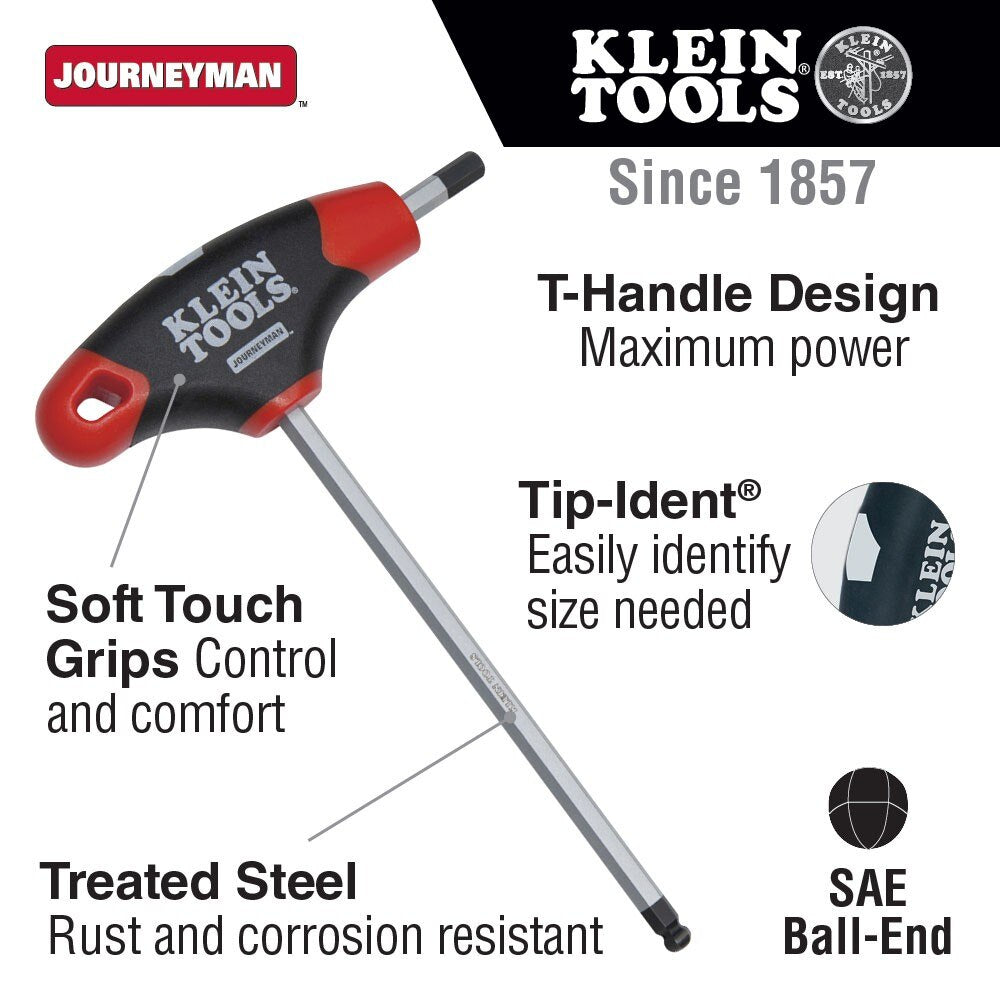 Klein Tools JTH6E10BE 5/32" Ball Hex Key, Journeyman T-Handle 6"