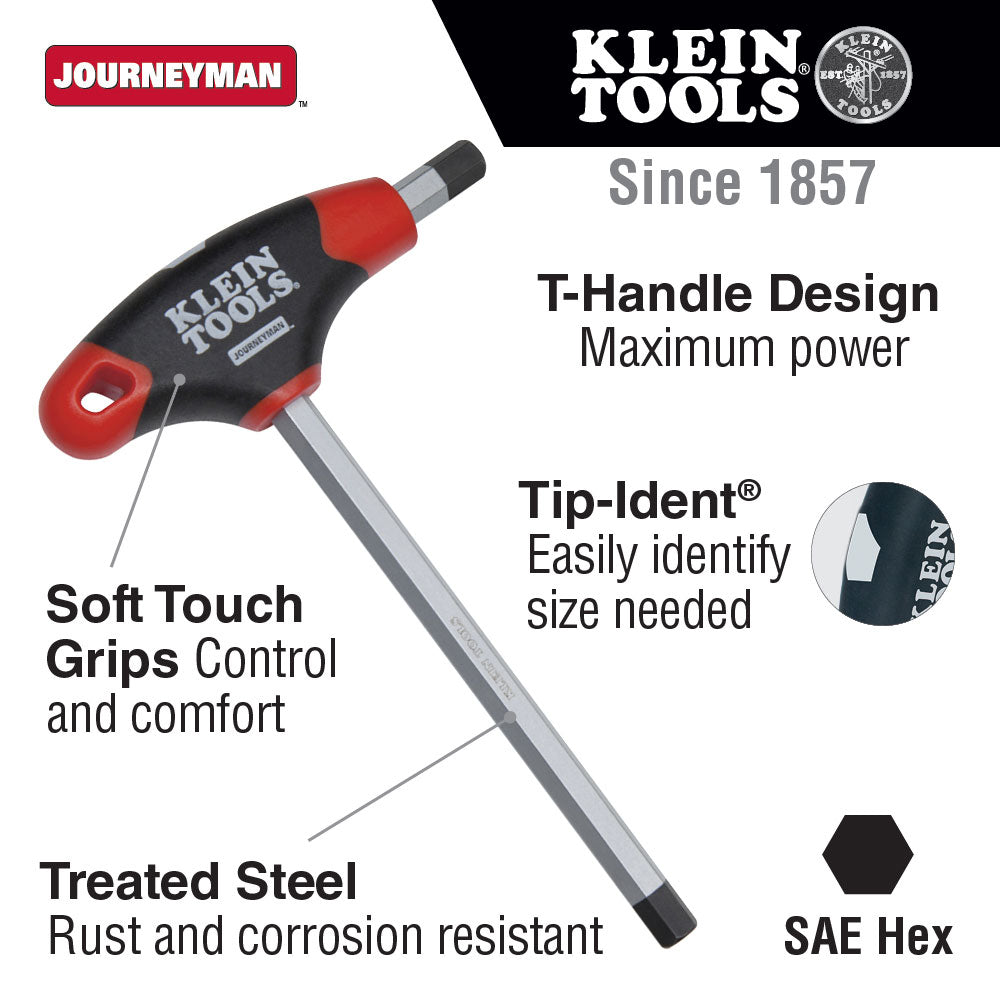 Klein Tools JTH6E14 5/16" Hex Key with Journeyman T-Handle, 6"