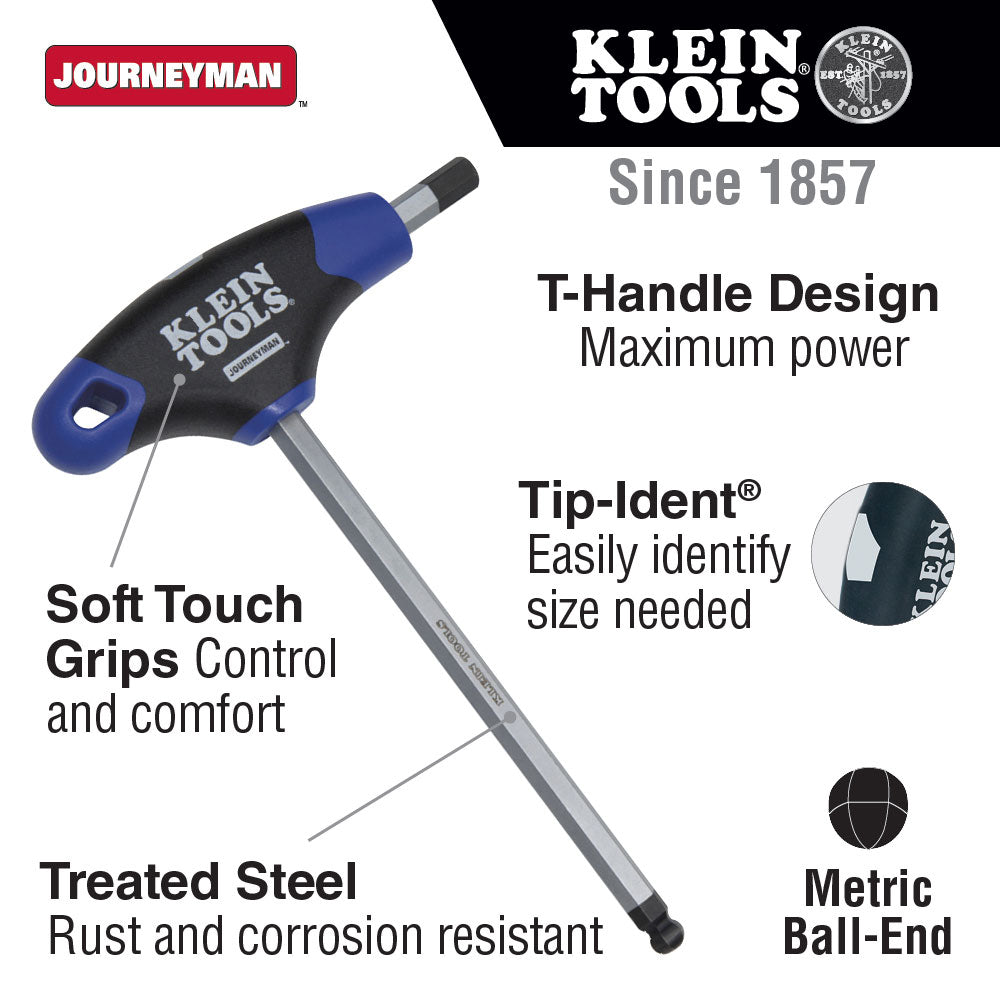 Klein Tools JTH6M10BE 10 mm Ball End Hex Key, Journeyman T-Handle 6"