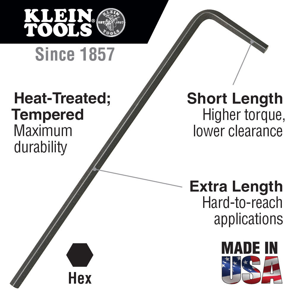Klein Tools LL12 Long Arm Hex Key, 3/16"