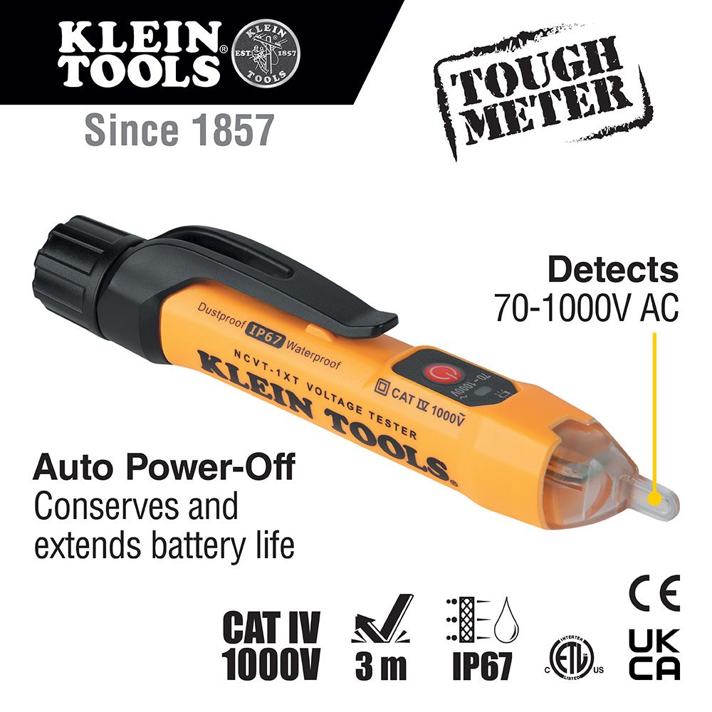 Klein NCVT1XT Non-Contact Voltage Tester, 70 to 1000V AC