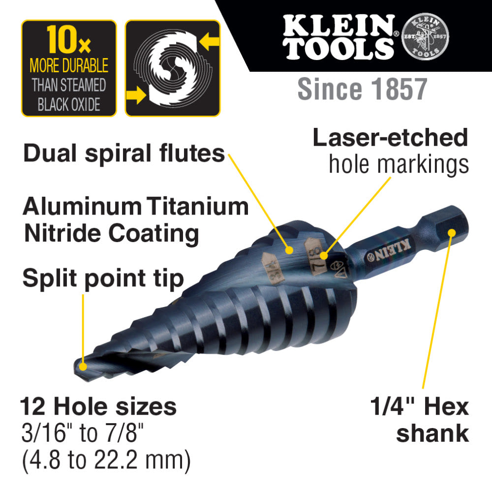 Klein QRSTSPRO Premium Electrician's Quick Release Step Bit Set, 3 Piece