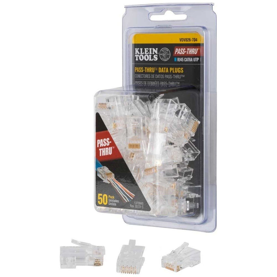 Klein VDV826-704 Pass-Thru Modular RJ45 CAT6A UTP Data Plugs (50 Pack)