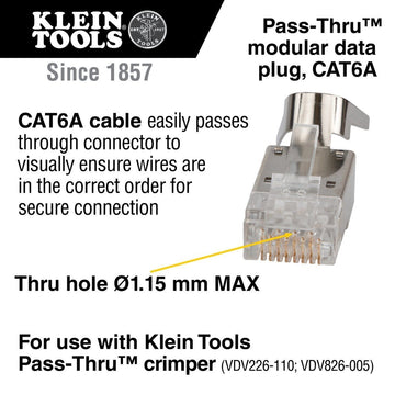 Klein VDV826-705 Pass-Thru Modular Data Plugs, RJ45 CAT6A, Shielded (50 Pack)