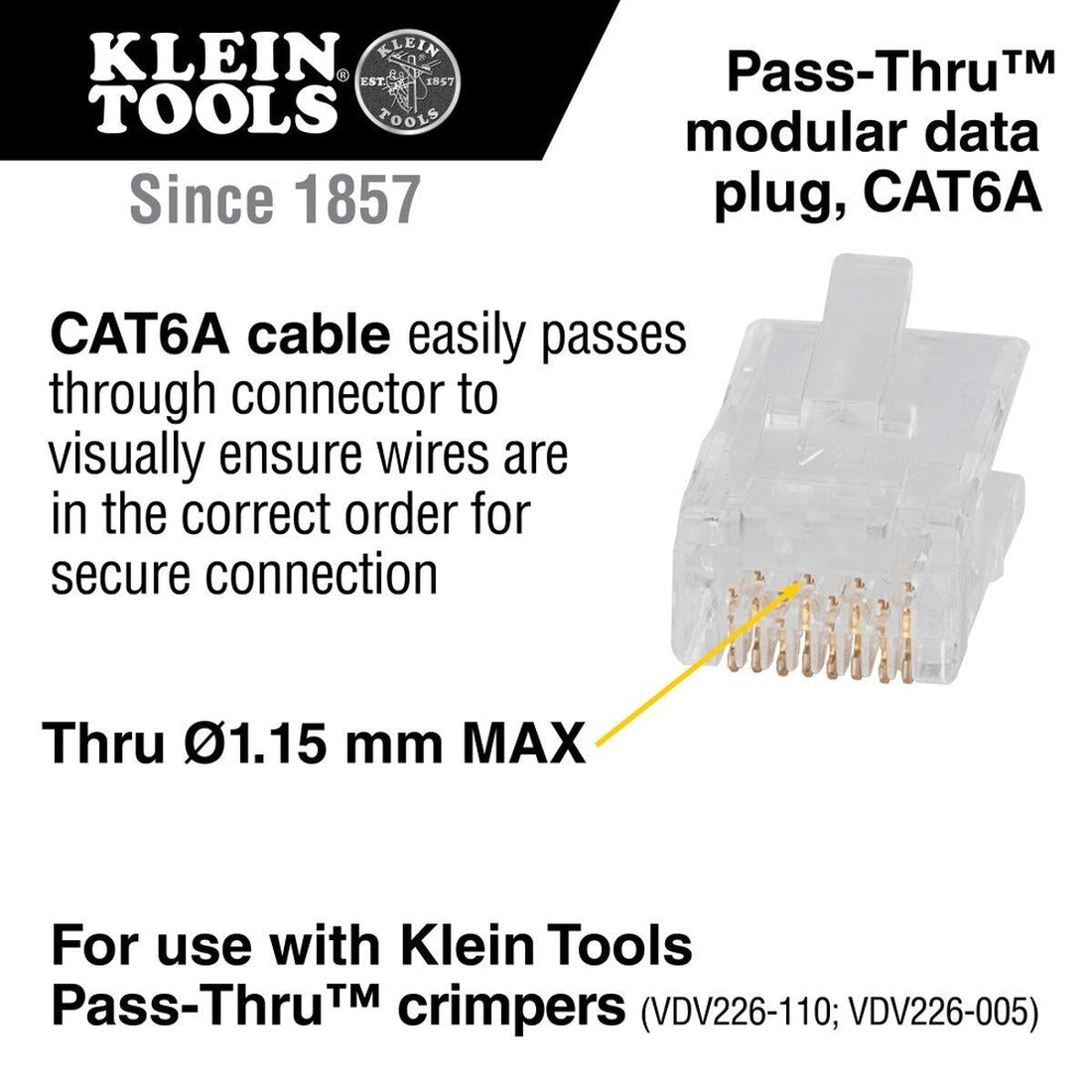 Klein VDV826-764 Pass-Thru Modular RJ45 CAT6A UTP Data Plugs (200 Pack)