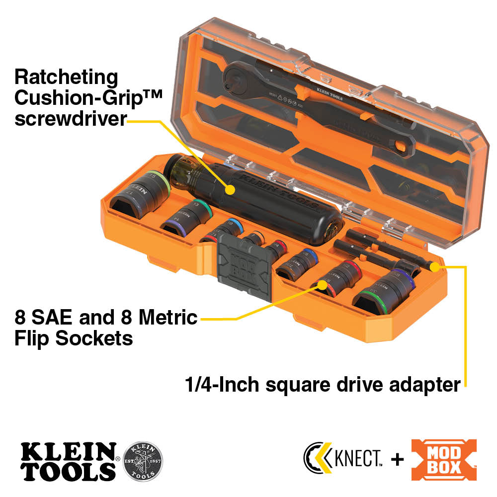 Klein 65242 Flip-16 KNECT Ratcheting Impact Flip Socket Screwdriver Set