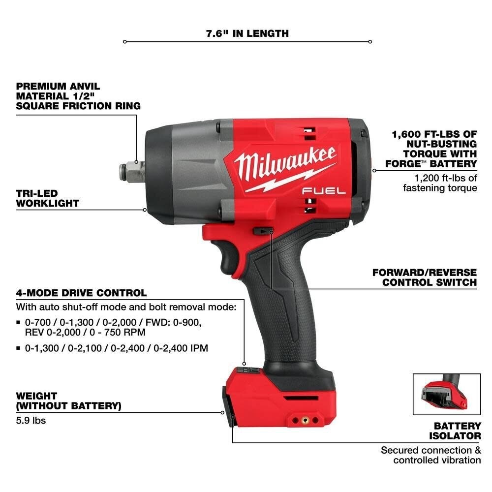 Milwaukee 2967-20 M18 FUEL 1/2" High Torque Impact Wrench w/ Friction Ring