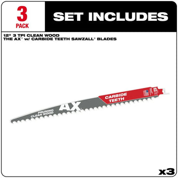 12" 3 TPI AX  with Carbide Teeth SAWZALL Blade for Pruning (3 PK)