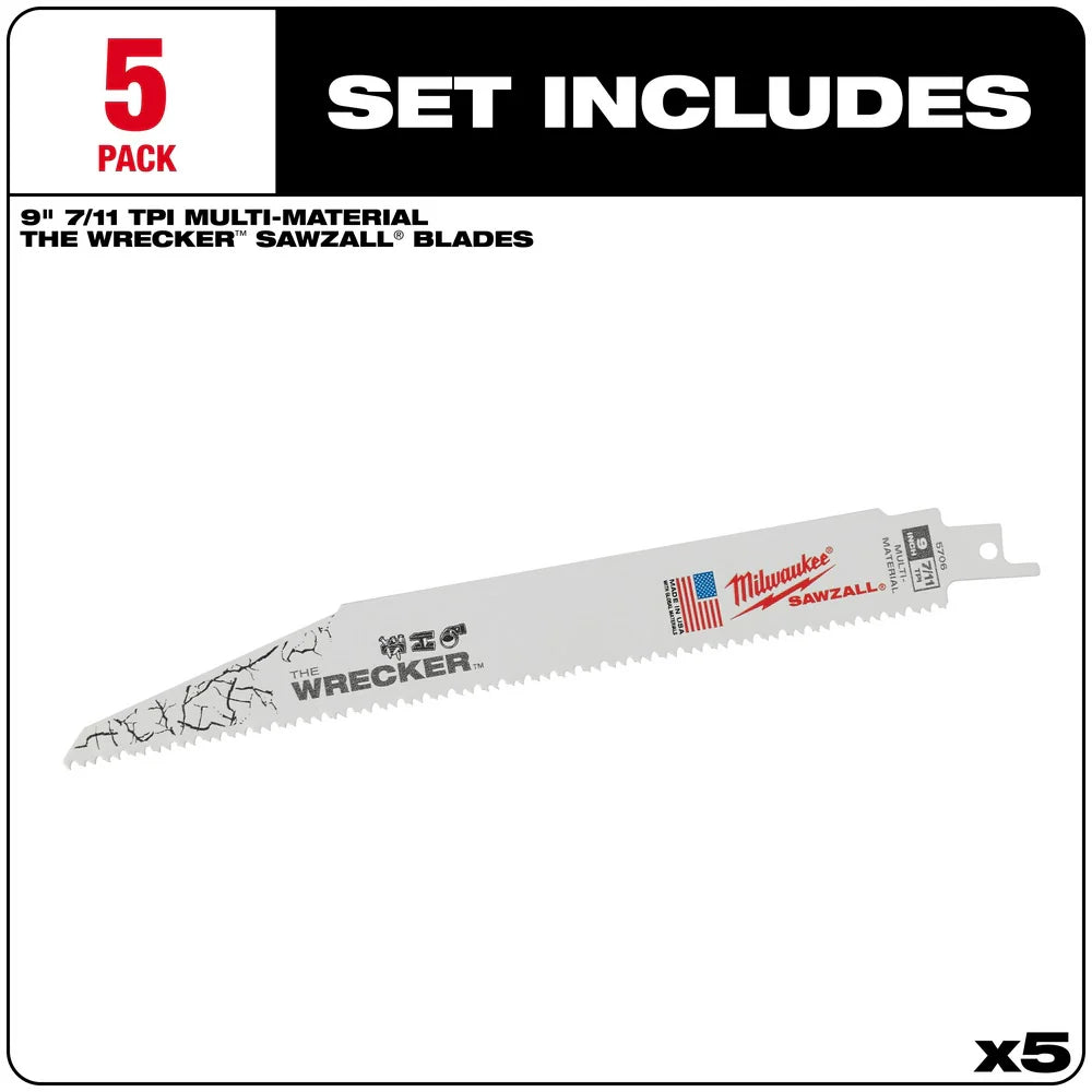 9" x 8TPI Super Sawzall Wrecker Blade, 5-Pack
