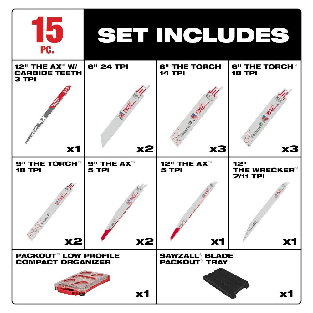 15PC SAWZALL  Blade PACKOUT  Kit