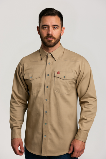 NKE FR BLACK EAGLE CREST WORK SNAP SHIRT - KHAKI