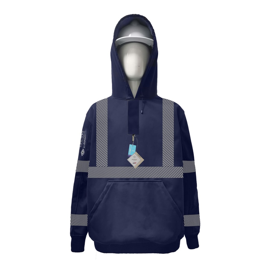 Neilsen FR/ARC Rated Hi-Vis Navy Softshell Fleece Hoodie made with PYRAD® WINDSTOPPER® Fabric by GORE-TEX LABS