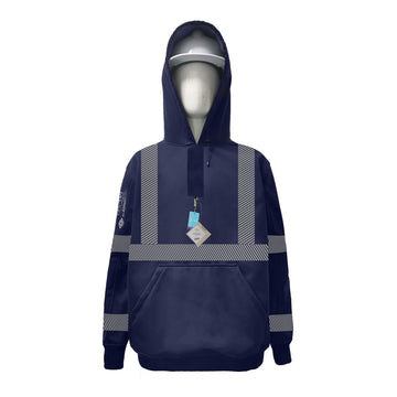 Neilsen FR/ARC Rated Hi-Vis Navy Softshell Fleece Hoodie made with PYRAD® WINDSTOPPER® Fabric by GORE-TEX LABS