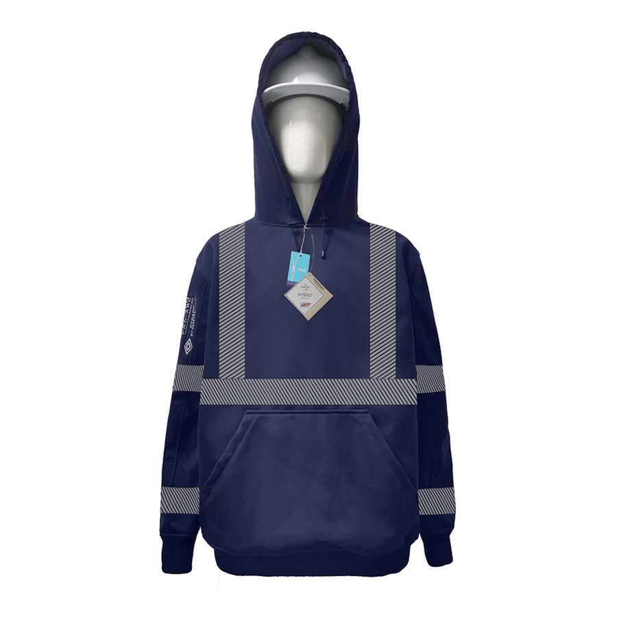 Neilsen FR/ARC Rated Hi-Vis Navy Softshell Fleece Hoodie made with PYRAD® WINDSTOPPER® Fabric by GORE-TEX LABS